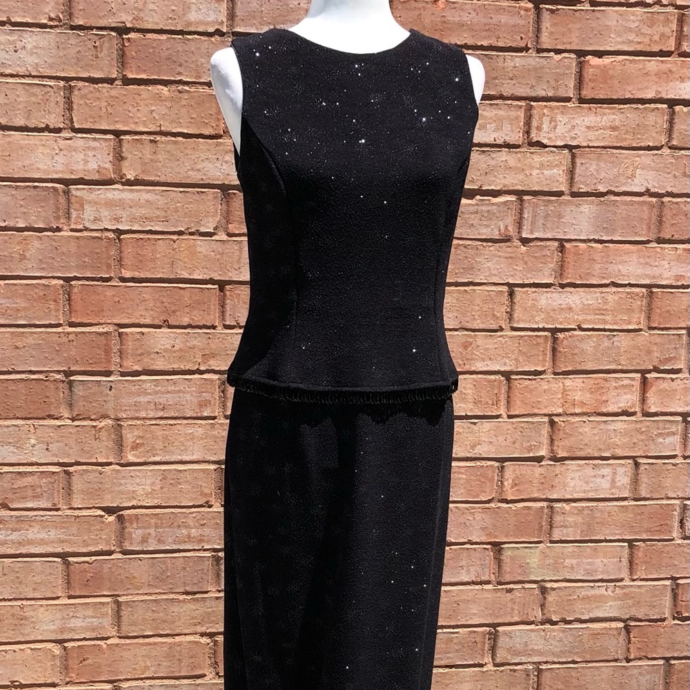 Scott McClintock petite Evening Dress 14P Black Sparkly Beaded Stretchy EUC